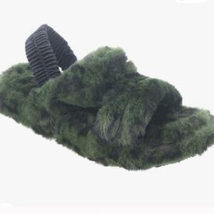 Array Shayla Olive Green Plush Faux Fur, open toe Slippers, various sizes NEW